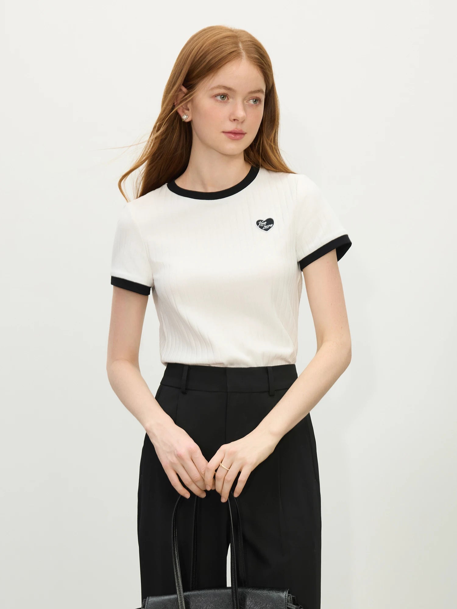 018Ribbed Tee - Color Blocking Crewneck Top