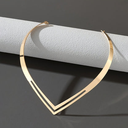 Elegant Double-Layered V-Shaped Choker Necklace for Women - Simple Hollow Design, Alloy, Perfect for Parties & Casual Wear