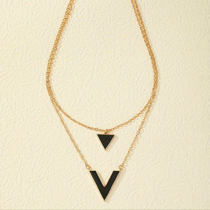 Geometric Drip Oil Black Geometric Shape Pendant Necklace 18K Gold Plated Female Neck Jewelry Gift