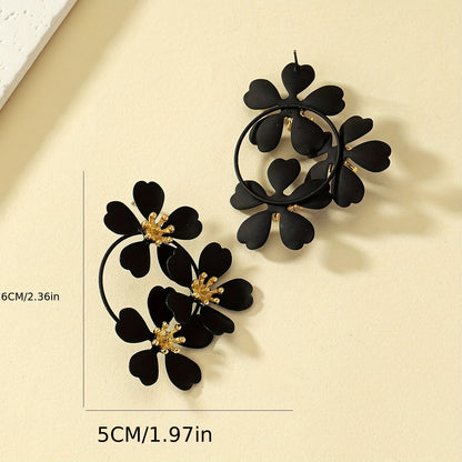 Chic Vintage-Inspired Camellia Flower Dangle Earrings - Zinc Alloy with 316L Stainless Steel Posts, Perfect for Casual Attire & Gifting