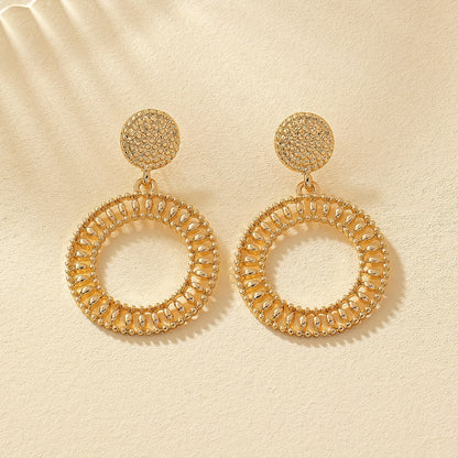 Golden Hollow Circle Dangle Earrings 18K Gold Plated Simple Punk Style Trendy Female Gift Daily Wear Accessories