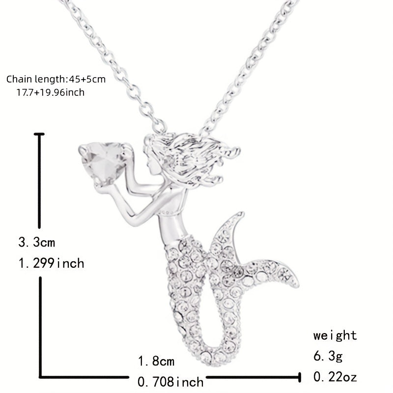 1pc Shimmering Sparkling Mermaid Heart Necklace - Handcrafted with Multicolor Rhinestones, A Symbol of Love - Perfect Elegant Birthday Gift for Fashionistas