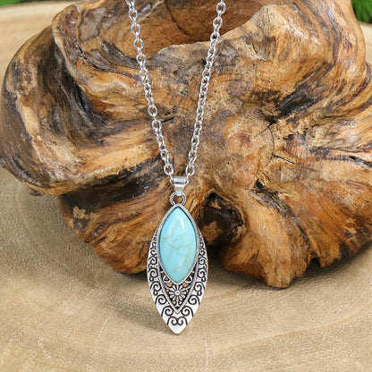 Boho-Chic 3pcs Jewelry Set for Women - Vintage Turquoise & Silvery Geometric Zinc Alloy Earrings and Necklace, Perfect for Casual Attire