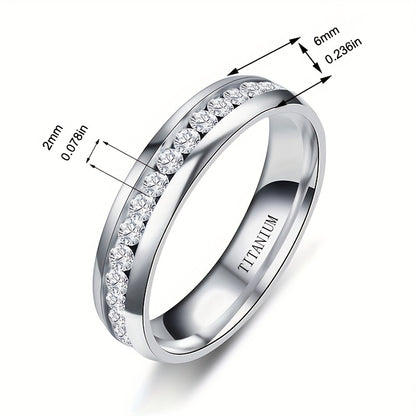 1pc Titanium Steel Ring, Silvery Men's Wedding Ring, Plain Round Cubic Zirconia Engagement Ring Gift