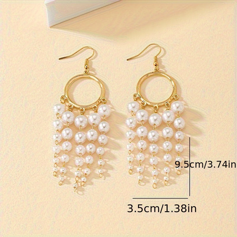 1 Pair Of Drop Earrings Sparkling Tassel Design Inlaid Faux Pearls Match Daily Outfits Party Accessories Casual Dating Decor
