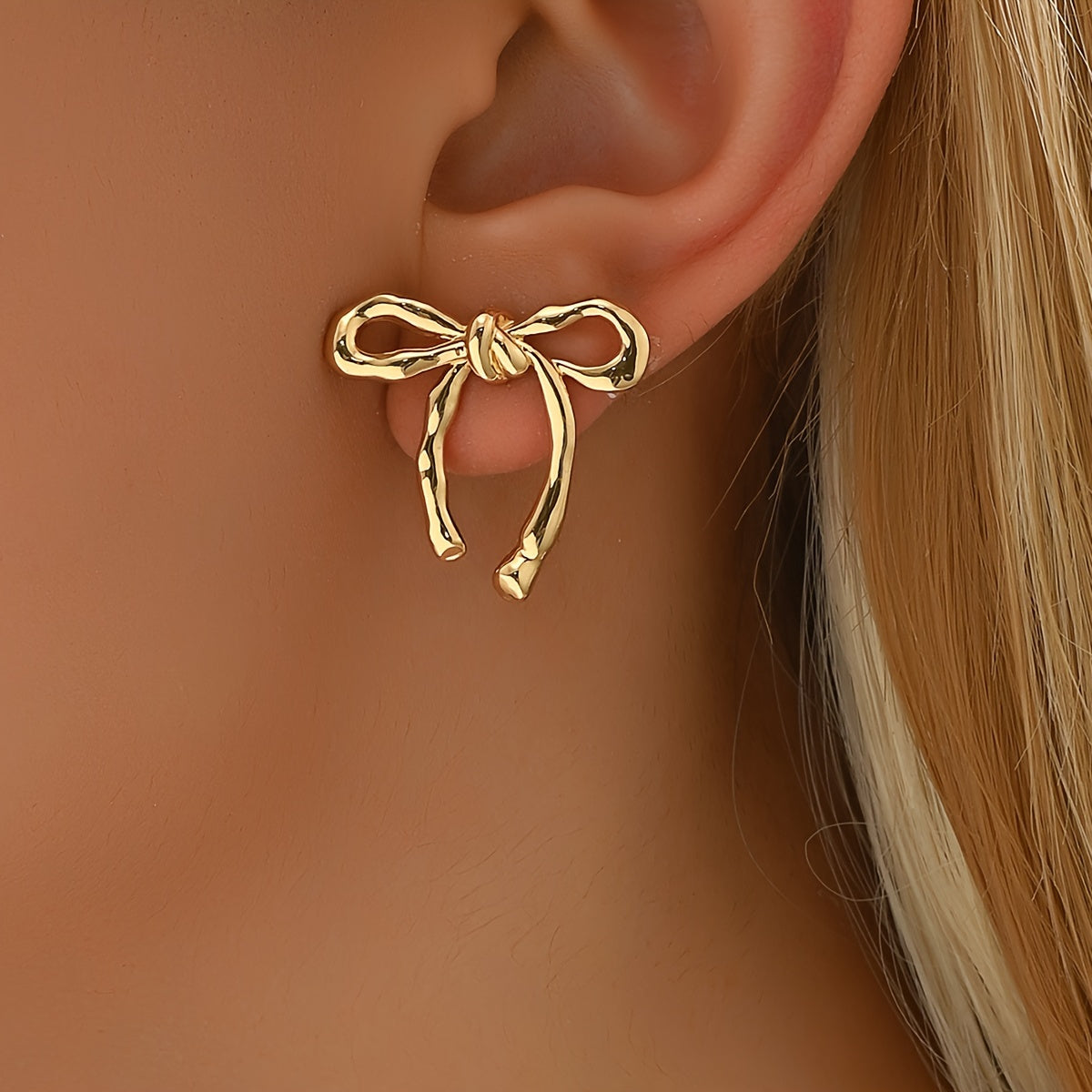 14K Golden Plated Bowknot Earrings - Dazzling Elegant Boho Style Earrings with Hypoallergenic Stainless Steel Post, Fashionable Statement Jewelry for Women