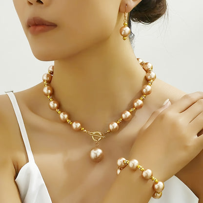 1 Set Necklace, Earrings, Bracelet, Plastic Imitation Pearl, Diamond, Versatile, Collarbone Chain Set