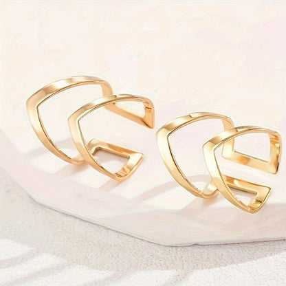 Geometric Hollow Out Open Ring Monochrome Metal Feeling Finger Ring Elegant Style Alloy Jewelry