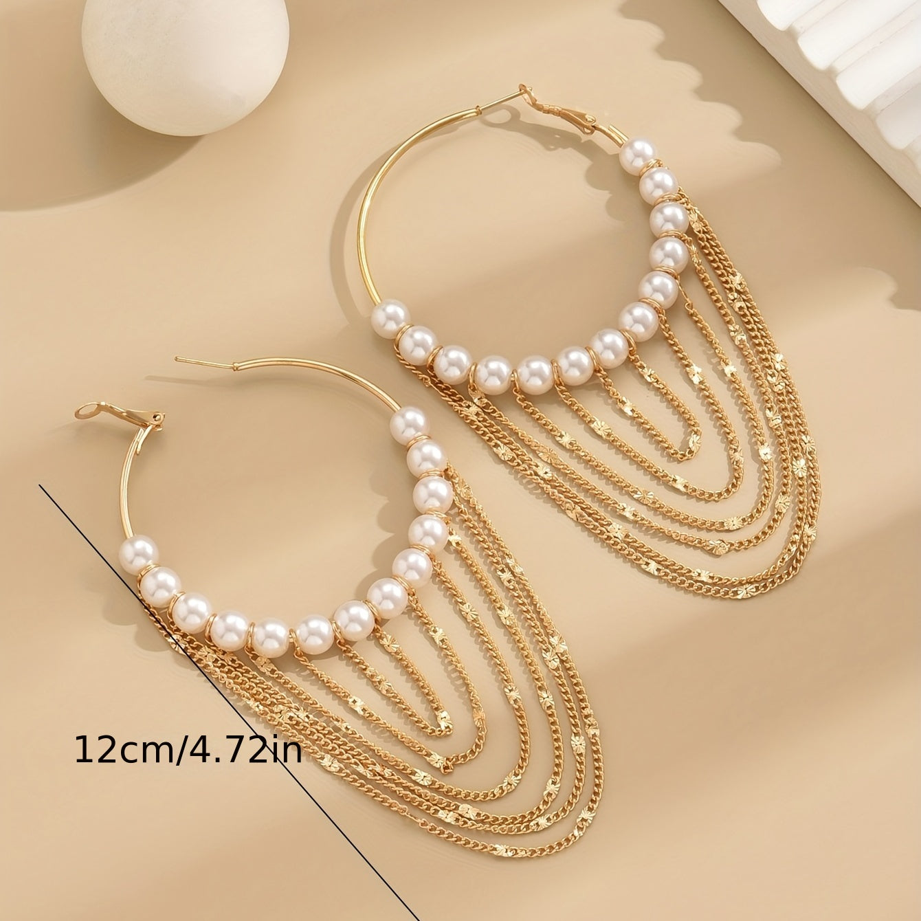 Elegant Chain Tassel Pendant Faux Pearl Hoop Earrings - Delicate Alloy Jewelry with Simple Style, Perfect for Female Gift - Dainty, Vintage-Inspired, Hypoallergenic, Nickel-Free, and Lead-Free