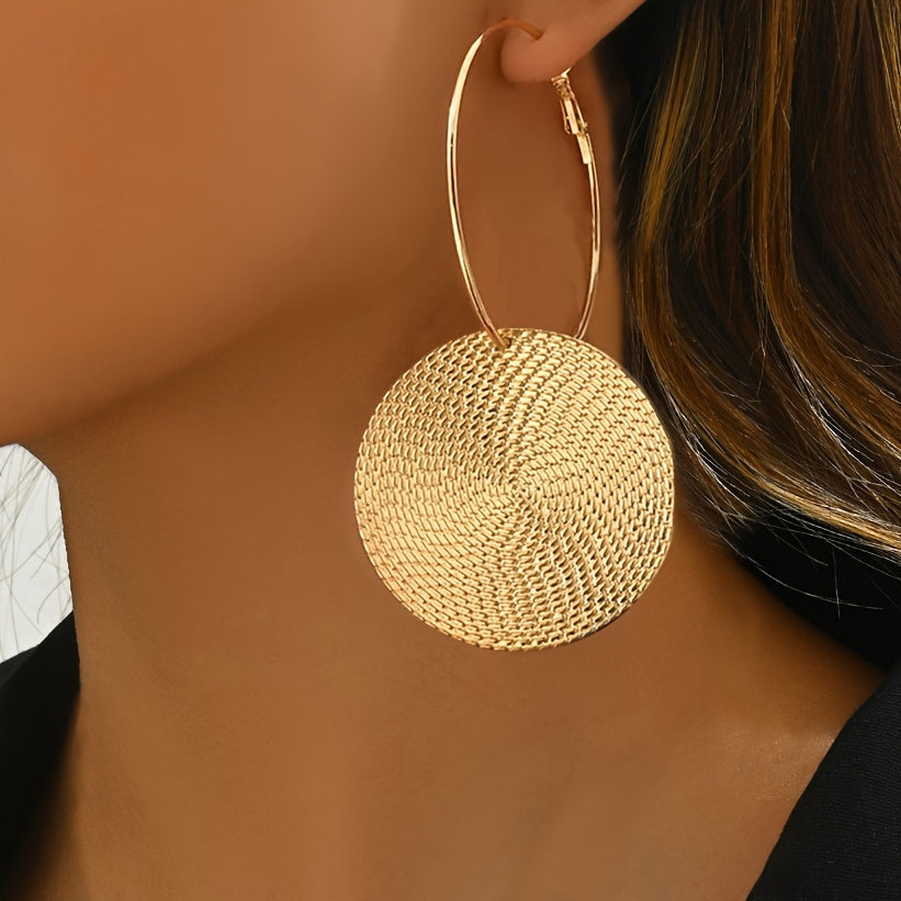 A Pair Of New Trendy Round Geometric Hoop Earrings With Creative And Versatile Design