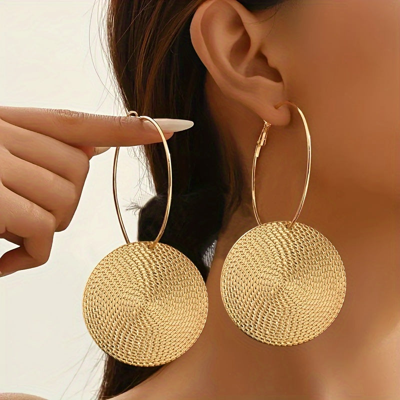 A Pair Of New Trendy Round Geometric Hoop Earrings With Creative And Versatile Design