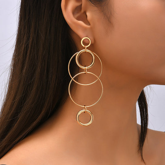 Stunning Big Hoop Earrings - Drop & Dangle Earrings for Women & Girls with Geometric Round Design, Personality Temperament Style, Long Dangling Accents and Fashionable Accessories