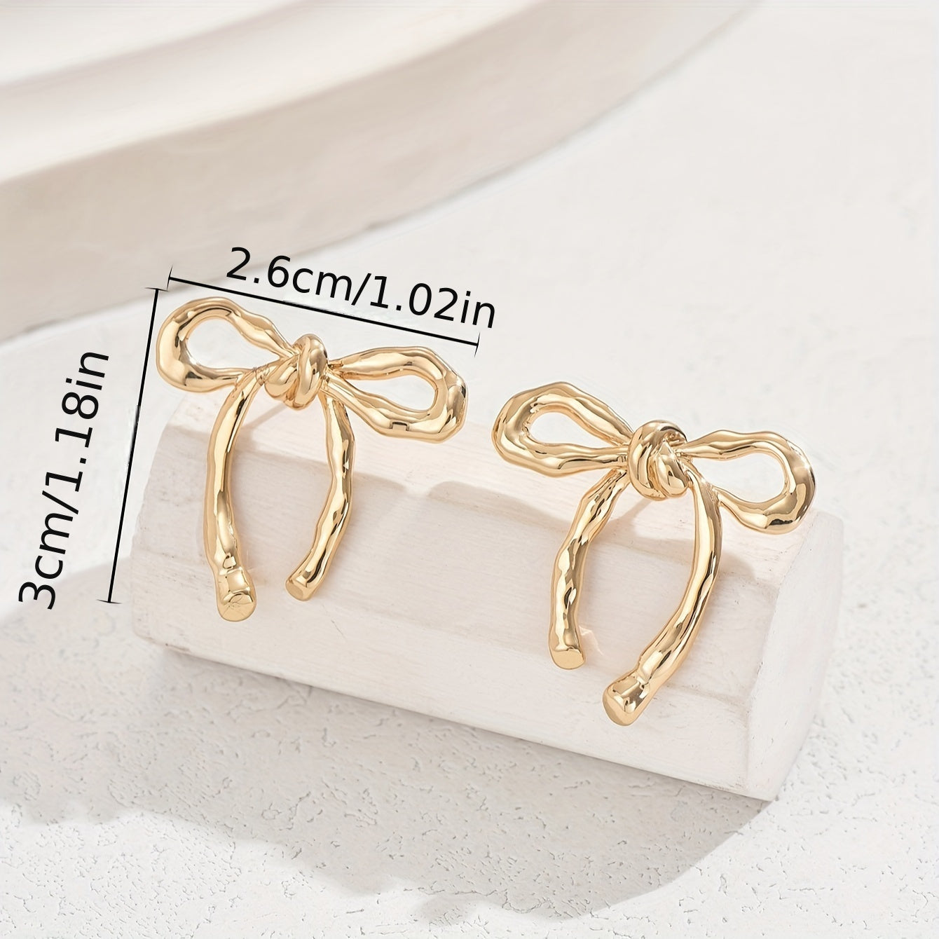 14K Golden Plated Bowknot Earrings - Dazzling Elegant Boho Style Earrings with Hypoallergenic Stainless Steel Post, Fashionable Statement Jewelry for Women