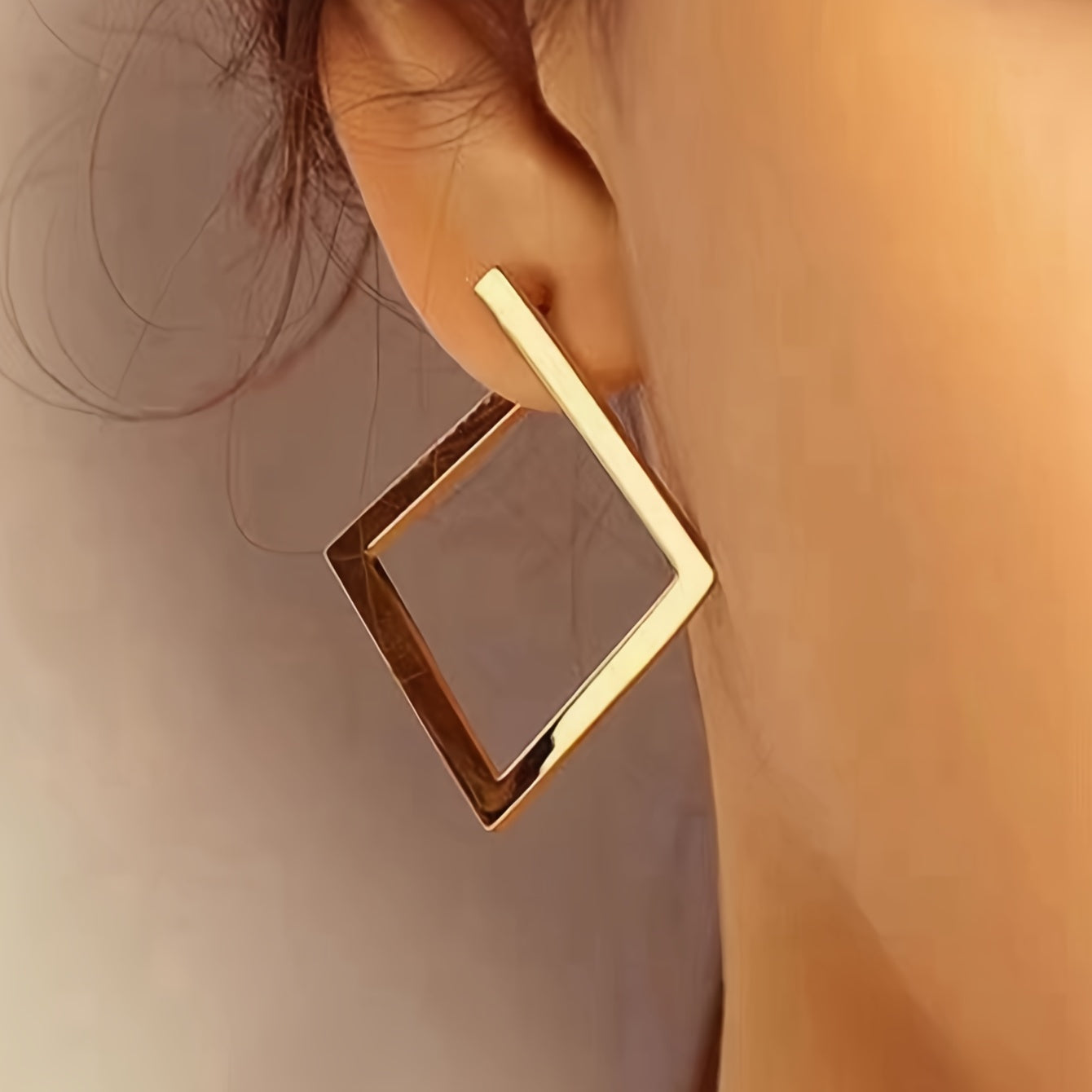 Elegant 18K Golden Plated Geometric Square Stud Earrings Iron Material Fashionable Simple Design for Daily and Party Wear All-Season Versatile Jewelry