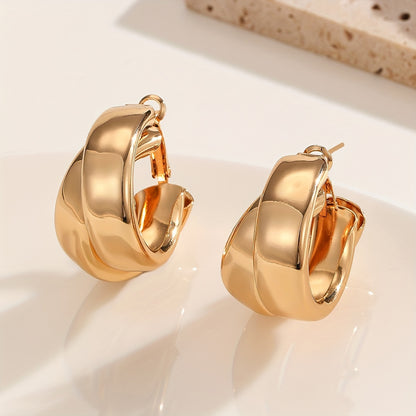 Luxury 18K Gold Plated Geometric Multi-Layer Circle C-Shaped Earrings, 1 Pair Trendy Exaggerated Fashion Jewelry, Elegant Gift for Women