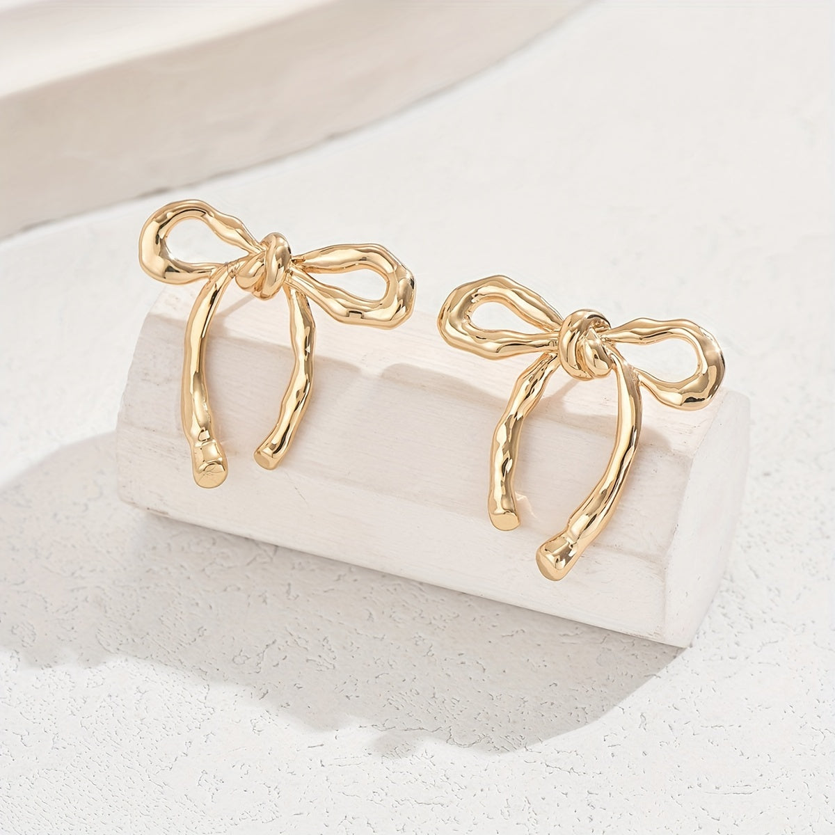 14K Golden Plated Bowknot Earrings - Dazzling Elegant Boho Style Earrings with Hypoallergenic Stainless Steel Post, Fashionable Statement Jewelry for Women