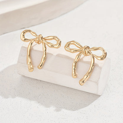 14K Golden Plated Bowknot Earrings - Dazzling Elegant Boho Style Earrings with Hypoallergenic Stainless Steel Post, Fashionable Statement Jewelry for Women