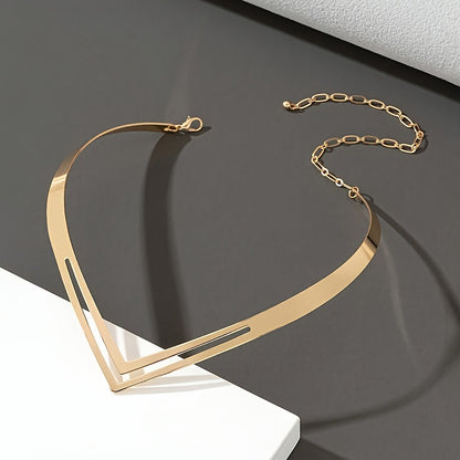 Elegant Double-Layered V-Shaped Choker Necklace for Women - Simple Hollow Design, Alloy, Perfect for Parties & Casual Wear