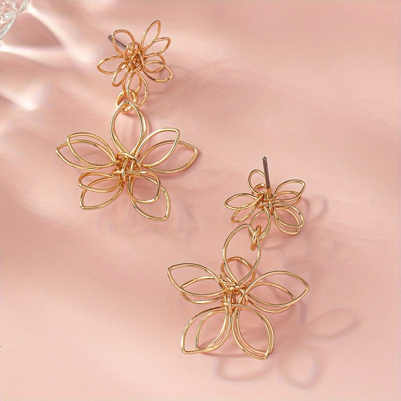 Elegant 18K Golden Plated Flower Drop Earrings for Women, Sexy Crafted Wrapped Design, Daily & Party Wear Accessory