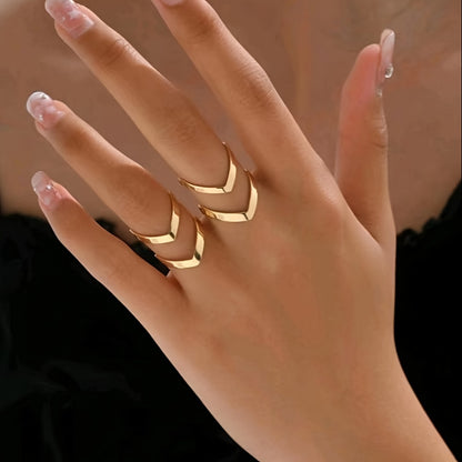 Geometric Hollow Out Open Ring Monochrome Metal Feeling Finger Ring Elegant Style Alloy Jewelry